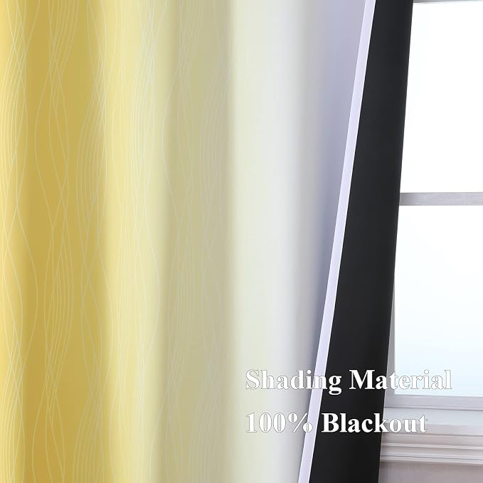 Estelar Textiler Yellow and Greyish White Ombre Blackout Curtains 45 Inch Length 2 Panels, Full Room Darkening Gradient Drapes for Bedroom,Thermal Insulated Grommet Short Curtains for Bathroom,42Wx45L