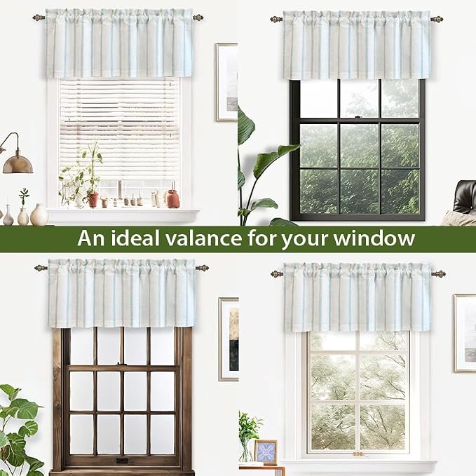 DriftAway Farmhouse Linen Lined Valance Double Layer Thermal Insulated Room Darkening Blackout Window Valances 3 Inch Rod Pocket Vertical Striped Kitchen Valance for Bathroom Single 52 x 18 Inch Green