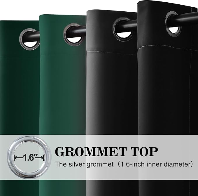 Yakamok Blackout Ombre Dark Green and Black Curtains-Gradient Room Darkening Curtain, Grommet Thermal Insulated Light Blocking Window Drapes Curtain for Living Room Bedroom,52 x 84 Inch,2 Panels