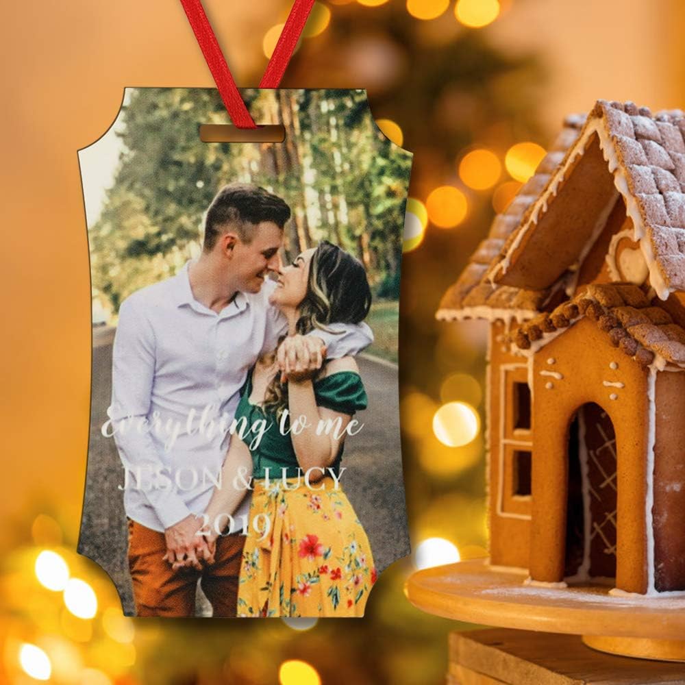 Gemszoo Personalized Picture Christmas Ornament, Custom Double Sided Photo Text Wooden Hanging Xmas Tree Keepsake Pendant Decoration Gift for Family (1, Scalloped Rectangular)