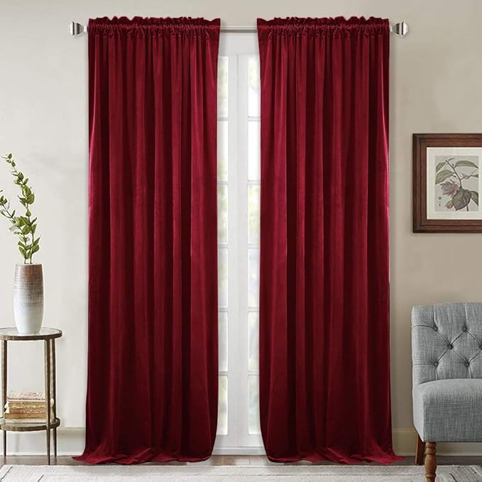 StangH 102 inches Long Red Velvet Curtains Thermal Insulated for Bedroom, Christmas Decor Blackout Curtains Room Darkening Privacy Added for Holiday Party/Sliding Door, W52 x L102, 2 Panels