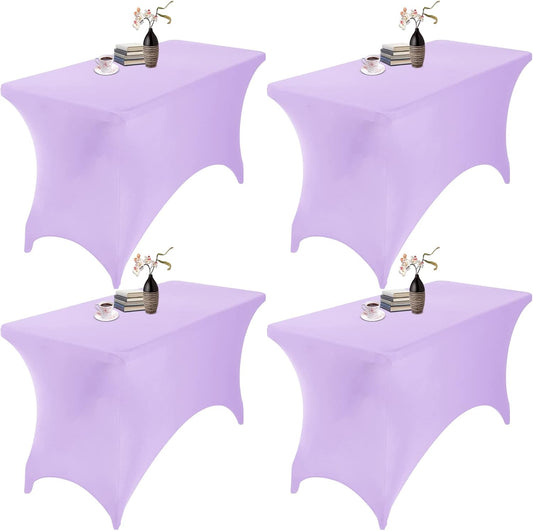 4Pack Spandex Waterproof Table Covers 4ft，Spandex 4ft Waterproof Table Cover for Party,Wedding, Banquet, and Events(Lavender)
