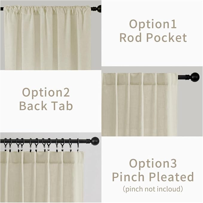 Joydeco Linen Curtains 72 Inch Length 2 Panels Set, Light Filtering Curtains for Bedroom Living Room,Linen Blend Drapes 52 Inches Wide with Back Tab Rod Pockets (W52 x L72 Inch, Natural)