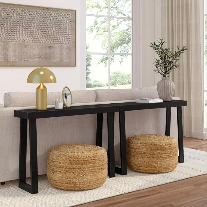 Plank+Beam Solid Wood Console Table, 46 Inch, Sofa Table, Narrow Entryway Table for Hallway, Behind The Couch, Living Room, Foyer, Easy Assembly, Black