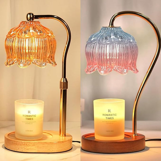 Dimmable Candle Warmer Lamp with Timer, Electric Candle Warmer Lamp, Women Christmas Gifts, Flower Candle Lamp Warmer for Family, Pink Blue Fragrance Candle Lamp for Modern Office Desk Decor