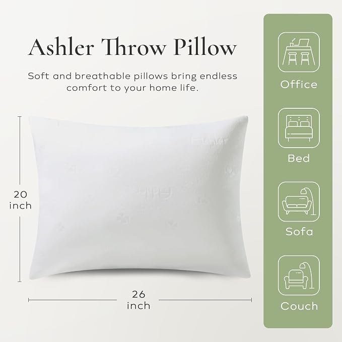 Ashler Throw Pillow Inserts- 20x26 Pillow Inserts with Air Layer, Premium Bed and Couch Pillows - Indoor Decorative Throw Pillow, Lumbar Cushion Sham Stuffer, Pack of 2, White