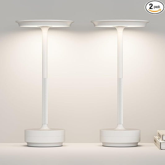 Table Lamp Table Lamps 2P Wihte Cordless Rechargeable Portable LED 5000mAh 3-Level Brightness Memory Function Battery Operated Restaurant Cafe
