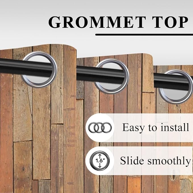 Wooden Curtains Vertical Planks Wooden Window Curtains Rustic Wooden Barn Door Grain Cottage Hardwood Garage Door Bedroom Living Room Window Drapes Decor with Grommets,53x72 inch,2 Panels