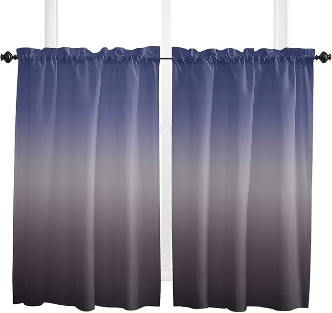 45 Inch Long Tier Curtains for Kitchen, Purple Gray Gradient Bathroom Window Curtains Rod Pocket Short Curtains Window Treatment Tiers for Living Room Farmhouse 2 Panels