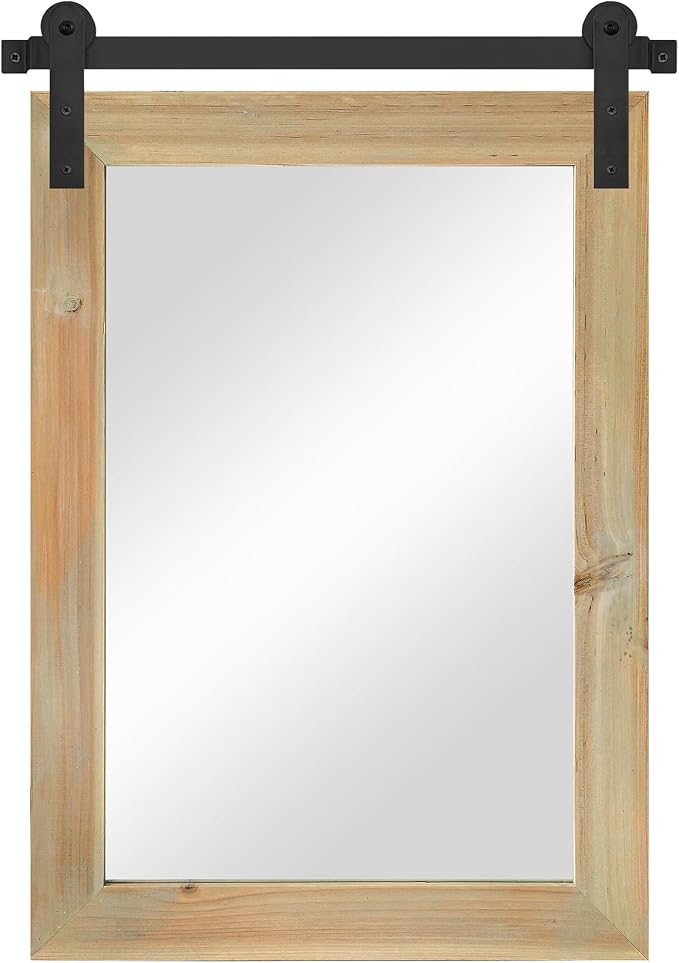 COGOOD Farmhouse Barn Door Mirror - 22" x 30" Rustic Wood Framed Wall Mirror for Bathroom, Living Room, Entryway Wall Decor (Burlywood)