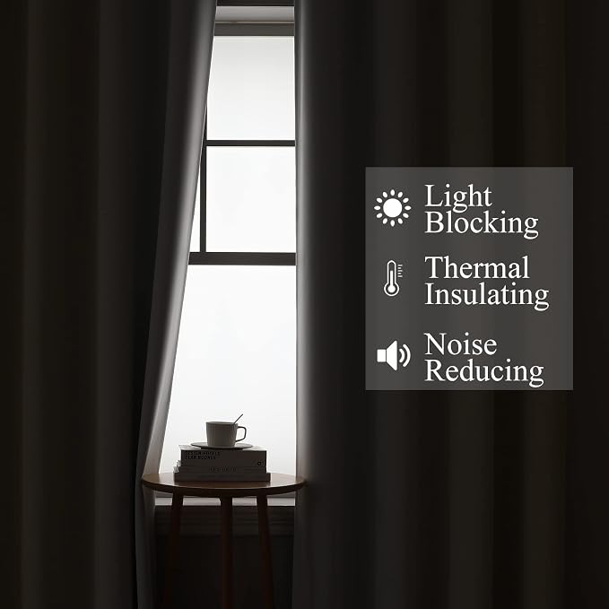 Estelar Textiler Full Room Darkening Blackout Curtains 72 Inch Length 2 Panels Set, Ombre Greyish White and Beige Thermal Insulated Full Light Blocking Grommet Blackout Drapes for Bedroom, 42Wx72L