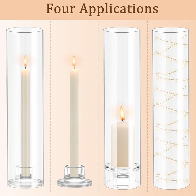 Hurricane Candle Holder Thickened Cylinder Covers Short Taper Candle Sticks Holder 2.5" D × 11" H Glass Tall Candlesticks Holders Centerpiece for Wedding Dining Table, 10 Pcs