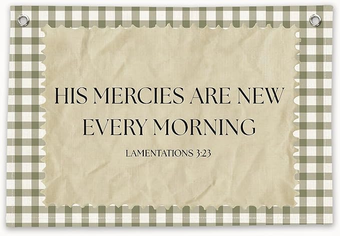 RTXLEZM Christian Nursery Decor, Kids Room Wall Art Decor | Retro His Mercies Are New Every Morning Christian Canvas Banner Wall Hanging for Kids Toddler Boys Nursery Room Bedroom