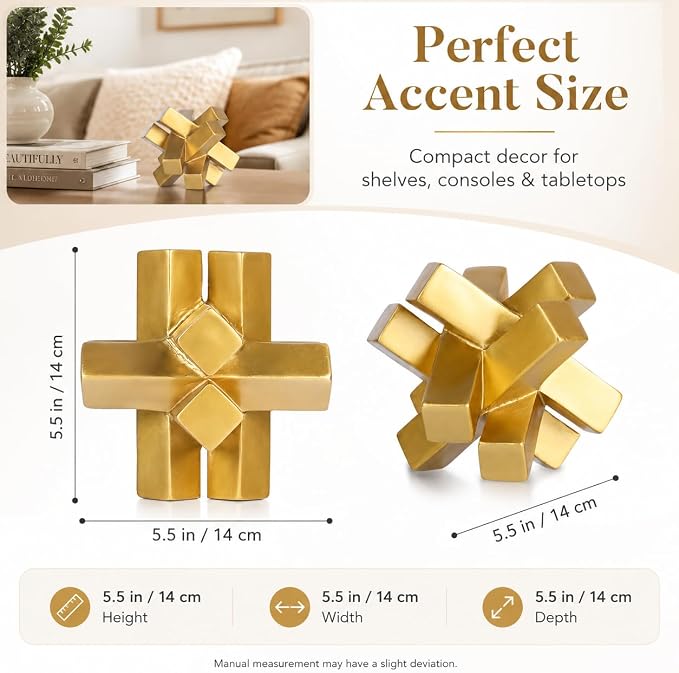 XMGZQ Gold Knot Statue for Coffee Table Decor,Modern Minimalist Geometric Knot Sculpture and Figurines,Abstract Art Line Decorative Ornaments Knick Knacks for Shelves,Bookcase,Console,Tabletop,Entry