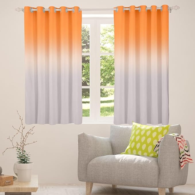 jejeloiu (2 Panels, 42 x 90 Inch Orange Darkening Drapes Gradient Style Curtains for Bedroom Living Room for Kids Women Men Ombre Grey Blackout Curtains Geometric Window Treatments
