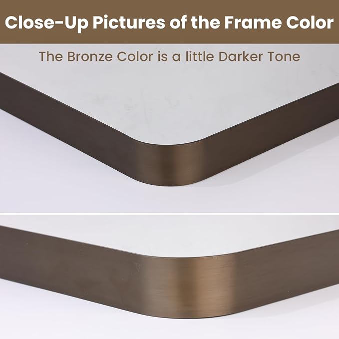 LOAAO 28”X36” Bronze Bathroom Mirrors for Vanity, Rounded Rectangle Brushed Bronze Metal Frame Mirror, Anti-Rust, Hangs Horizontally or Vertically