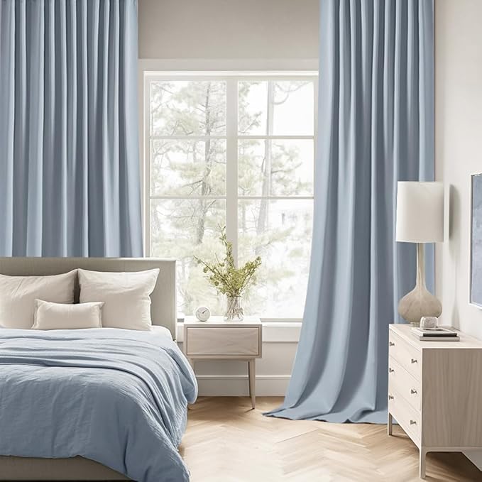 MIULEE Light Blue Back Tab Blackout Curtains 72 Inches Long 2 Panels Set for Living Room Bedroom Privacy, Rod Pocket/Pinch Pleat Thermal Insulated Room Darkening Pleated Light Blocking Drapes
