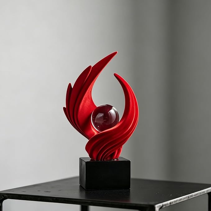 AWNR Gold Abstract Sculpture House Decor Aesthetic - Home Décor Accents for Nightstand, Shelves, Dining Room, Entryway Table, Office, Desk Accessories (Red and Flocked B)