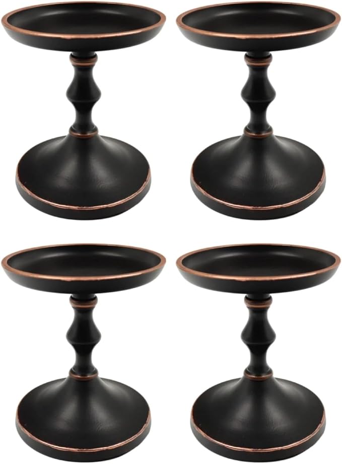 Hosley Set of 4 Antique Bronze Pillar Holder, 5” High, Pedestal for Candles Or Display, Ideal for Weddings, Parties, Events, Home Decor, Gifts, Elegant