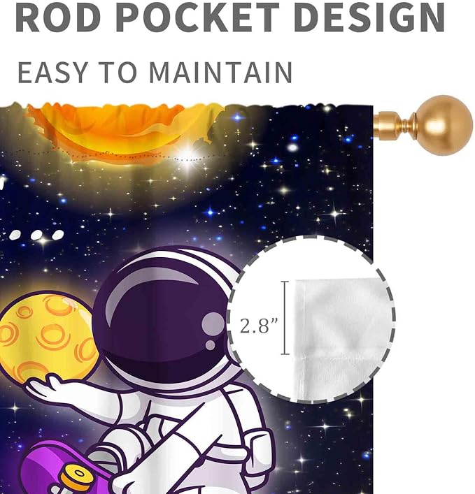 Kids Space Curtains for Boys Room, Cartoon Universe Galaxy Space Planet Astronaut Inspirational Quotes Learning Kids Window Drapery Treatments for Bedroom Living Room Nursery 2 Panels, 42"x45" Inch