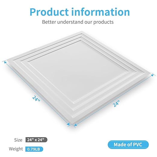 Art3d 24-Pack 24x24 Inch PVC Waterproof Drop Ceiling Tiles for Home Décor - 2x2 ft 3D Modern Ceiling Panel for Suspended Grid, White