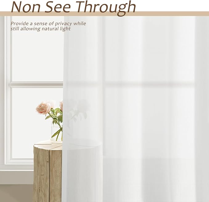 Aersas Off White Back Tab Linen Curtains for Living Room 2 Panel Light Filtering Semi Sheer Linen Drape Neutral Country Rustic Farmhouse Boho Curtain 52W x 102L