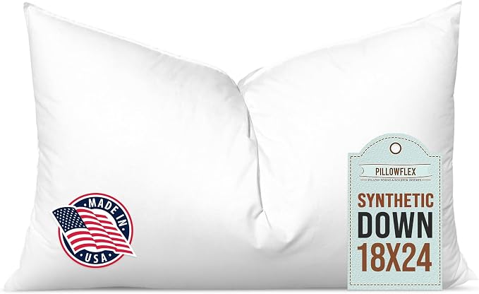 Pillowflex Synthetic Down Pillow Insert - 18x24 Down Alternative Pillow, Ultra Soft, Large Rectangle, Lumbar, Back, Sofa, Sleeping Pillow - 1 Decorative Pillow Form