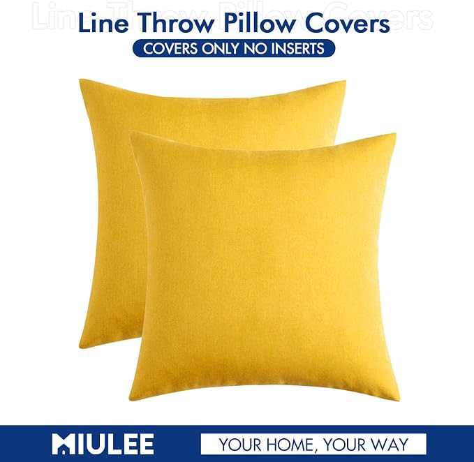 MIULEE Pack of 2 Decorative Outdoor Solid Waterproof Throw Pillow Covers Faux Linen Garden Farmhouse Cushion Cases for Summer Patio Tent Balcony Couch Sofa 18x18 Inch Mustard Yellow