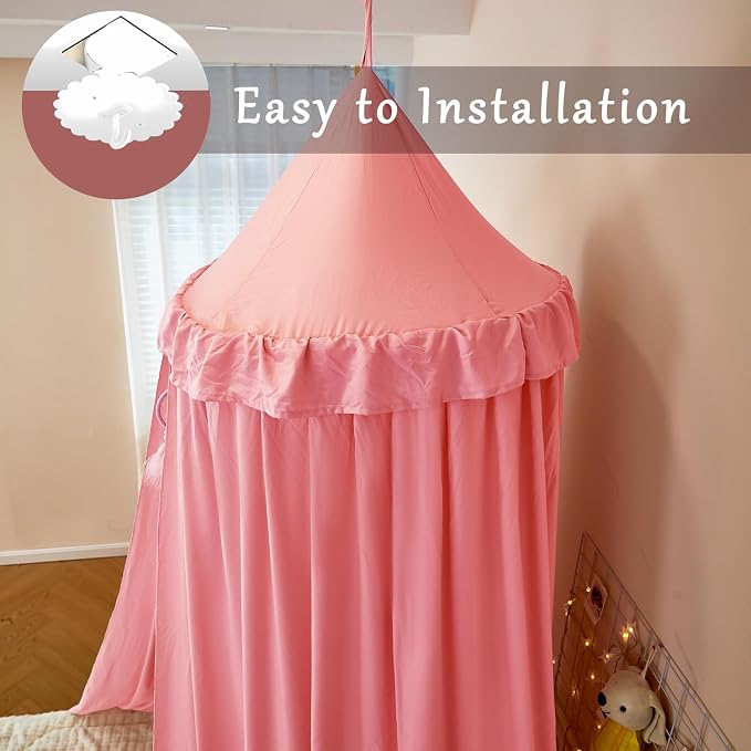 Princess Bed Canopy for Kids, Soft and Durable Dreamy Mosquito Net Bedding, Girls Room Tent, Children Reading Nook Indoor Decor (Coral Pink)