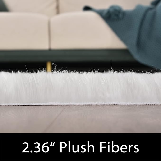 Latepis 5x7 Area Rugs White Furry Faux Sheepskin Rug Washable Fluffy Fur Rug for Living Room Non-Slip Plush Shaggy Rugs for Bedroom Entertainment Room Luxury Home Décor