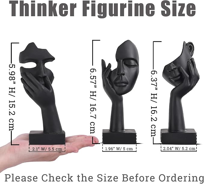 3 Pcs Thinker Small Statue Set - Black Art Abstract Home Accent Figurines for Decor Bedroom, Shelves, Living Room Coffee Table, Office Desktop (3 Pcs Black, 6")