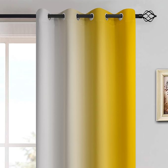 Yakamok Yellow Ombre Curtains 84 Inches Long, Light Blocking Gradient Color Curtain Panels, Room Darkening Grommet Window Drapes for Bedroom(52x84 Inch, 2 Panels) | Room Darkening Curtains 84,Thermal Insulated Gradient Color Drape,Light Blocking Gromme...