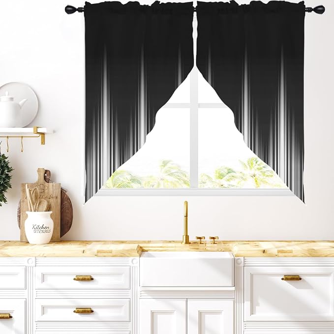 Coxila Black and White Kitchen Valance Curtains Small Short Ombre Dark Goth Abstract Gradient Design Simple Gothic Men Window Swag Toppers 28 x 36 inch Bathroom Bedroom Living Room Rod Pocket Drapes