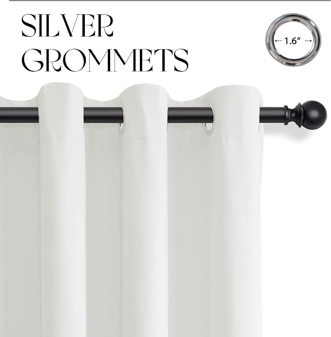 Jowels Ivory Linen Blackout Curtains 84 Length 2 Panels Set for Living Room Bedroom, 100% Black Out Thermal Insulated Linen Drapes, Room Darkening Grommet Curtains 84 Inches Long