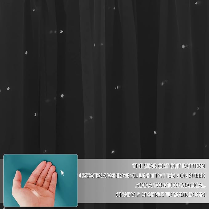 NICETOWN Star Blackout Curtains for Kids Bedroom, Grommet Top Curtains for Nursery Living Room Double Layer Star Cut Out Bedroom Curtains Decor, Set of 2 Panels, 52 x 84 inches, Peacock Teal