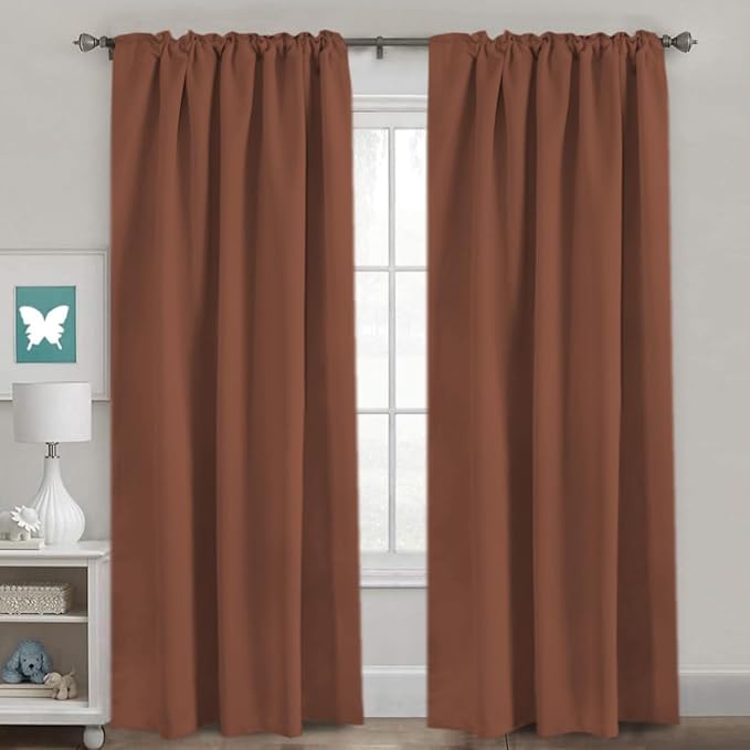 H.VERSAILTEX Blackout Curtains Thermal Insulated Window Treatment Panels Room Darkening Blackout Drapes for Living Room Back Tab/Rod Pocket Bedroom Draperies (2 Panels, Washed Spice, 52 x 84 Inch)