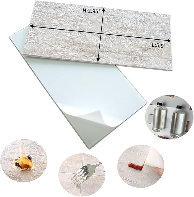 AULIGET 4-Piece Beige Slate Peel and Stick Backsplash Wall Tiles, 3" x 6" PVC Faux Stone Stick on Tile for Backsplash Kitchen, Bathroom, Laundry Room, Camper, Fireplace