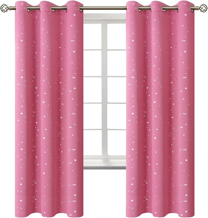 BGment Pink Star Blackout Curtains for Kid's Bedroom - Grommet Thermal Insulated Room Darkening Printed Curtains for Girl Room, Set of 2 Panels, 42 x 72 Inch