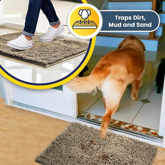 Muddy Mat® | Super Water Absorbent Door Mat Indoor, Microfiber Quick Dry Chenille Entryway Rug, Slip Resistant Front Door Mat, Indoor Mats for Entryway, Machine Washable Pet Rug, Sand 20" x 33"