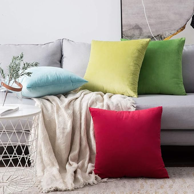 MIULEE Velvet Throw Pillow Covers 18x18 Inch, Pack of 2 - Lime Green, Soft Solid Decorative Pillow Covers Cushion Cases Modern Luxury Home Decor for Spring Couch Sofa Bedroom Livingroom
