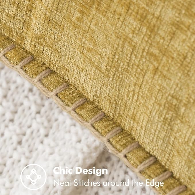 MIULEE Pack of 2 Couch Throw Pillow Covers 18x18 Inch Mustard Yellow Farmhouse Decorative Pillow Covers with Stitched Edge Soft Chenille Solid Dyed Pillow Covers for Sofa Bed Living Room