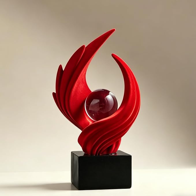 AWNR Gold Abstract Sculpture House Decor Aesthetic - Home Décor Accents for Nightstand, Shelves, Dining Room, Entryway Table, Office, Desk Accessories (Red and Flocked B)