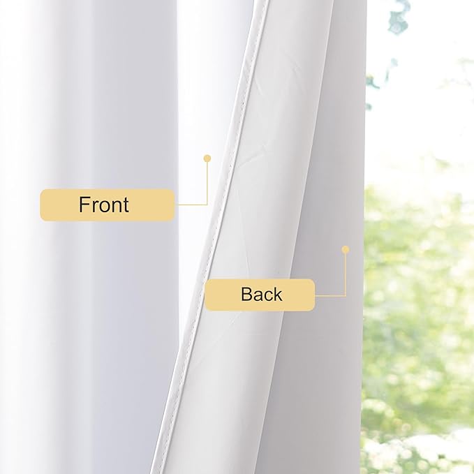 NICETOWN 100% Blackout Window Curtain Panels 50" Length, Set of 2, Snow White, 42 inches Wide, Thermal Insulated Drapes for Kitchen