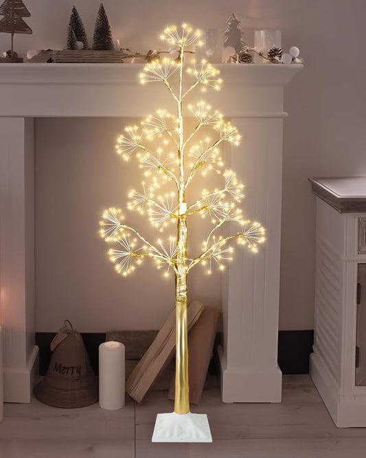 4FT Lighted Birch Tree Christmas Artificial Twig Tree with 380 LED Lights Timer 8 Mode Xmas Tree for Holiday Party Wedding Indoor Outdoor Decor