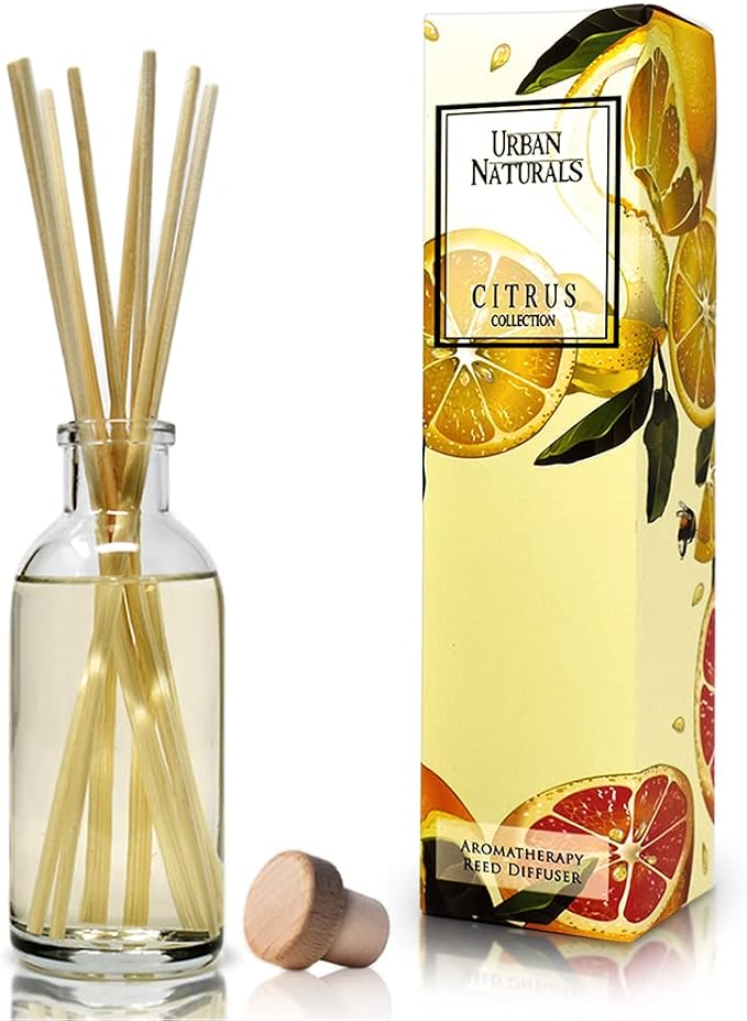 Urban Naturals Reed Diffuser Set, Grapefruit - Bathroom Shelf Décor | Bergamot Essential Oils & Tart Greens, Made in the USA