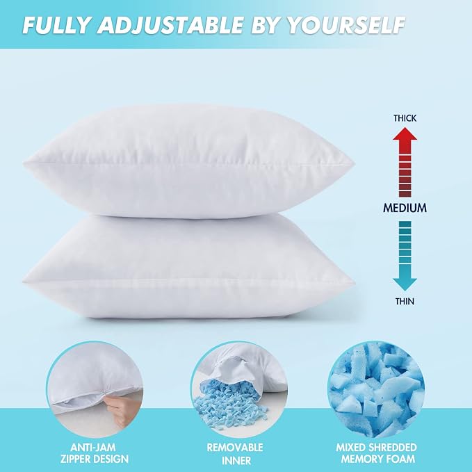 MIULEE Pack of 2 16x16 Pillow Inserts-Decorative Shredded Memory Foam Cooling Throw Pillows-Adjustable Premium Square Wedding Pillow Stuffer Form for Couch Bed Cushion