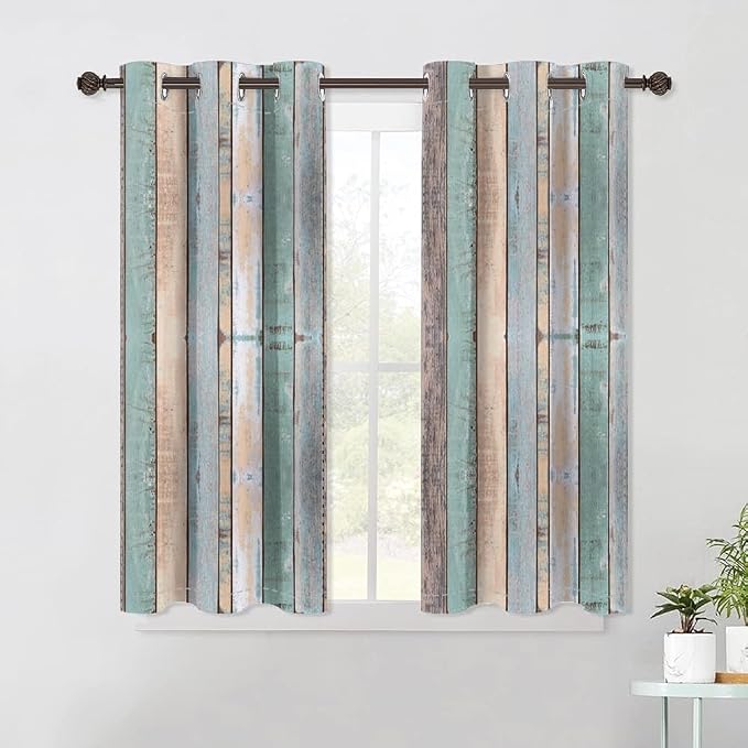 Rustic Wood Barn Door Curtains Kitchen Curtains Vintage Farm Style Colorful Wooden Planks Window Curtains Wood Boards Room Darkening Window Drapes for Living Room Bedroom,21x63 inch,2 Panels