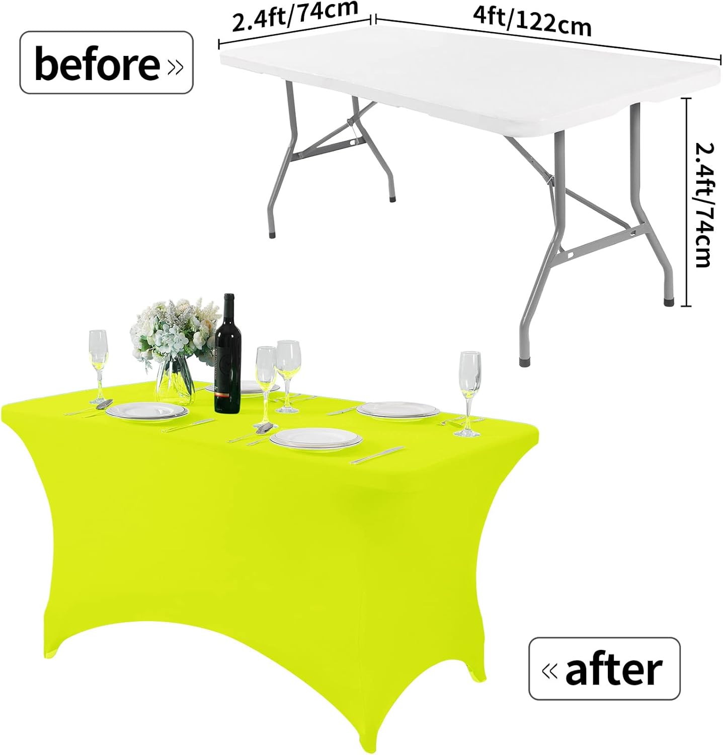 Spandex Table Cover for 4FT or 6ft or 8ft Table Universal Fitted Stretch Tablecloth for Party, Banquet, Wedding and Events-Neon Yellow