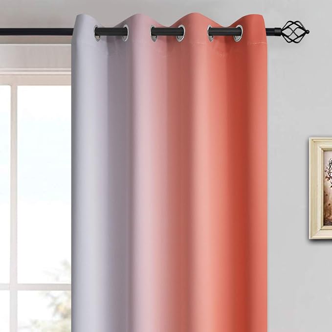 Yakamok Ombre Curtains Coral and Greyish White for Living Room,52Wx63L | Room Darkening Curtains 63,Thermal Insulated Gradient Color Drape,Light Blocking Grommet Window Curtains for Bedroom,2 Panels