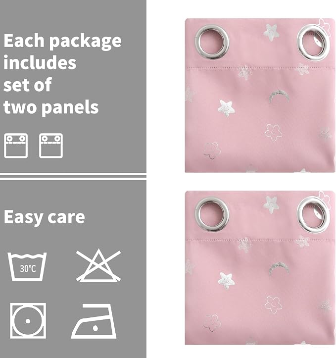 BGment Pink Curtains for Girls Bedroom 84 Inch Long, Star and Moon Blackout Curtains for Kids Room, Room Darkening Thermal Insulated Window Grommet Curtains for Nursery, 52 Wide, 2 Panels, Light Pink